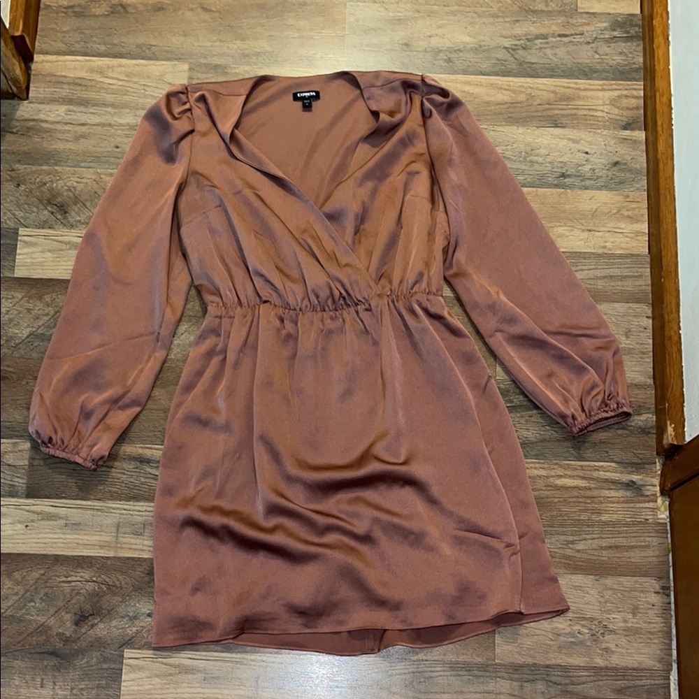 Express Mauve satin wrap Long Sleeve Dress Size M